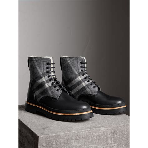 burberry shearling lined house check weather boots|burberry leather ankle boots.